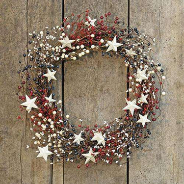 Americana Berry Wreath w/Metal Stars, 22